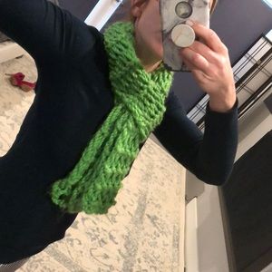 Hand knit green scarf